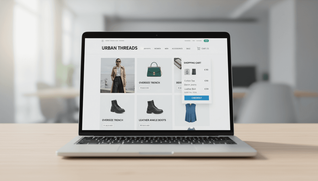 E-commerce website display on laptop